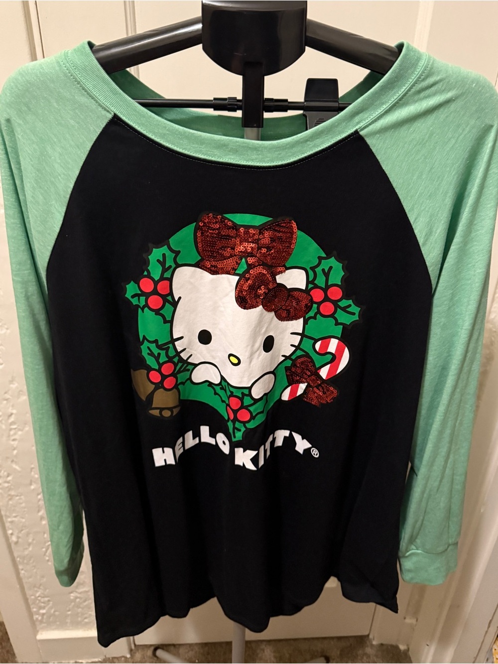 Hello Kitty Black & Mint Long Sleeve Raglan Top with Sequin Bow torrid plus size